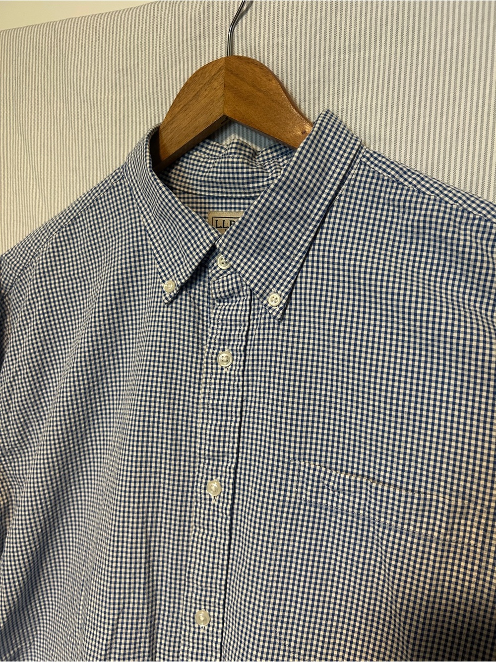 L.L. Bean Men's Navy and White Gingham Button-Down Shirt XL